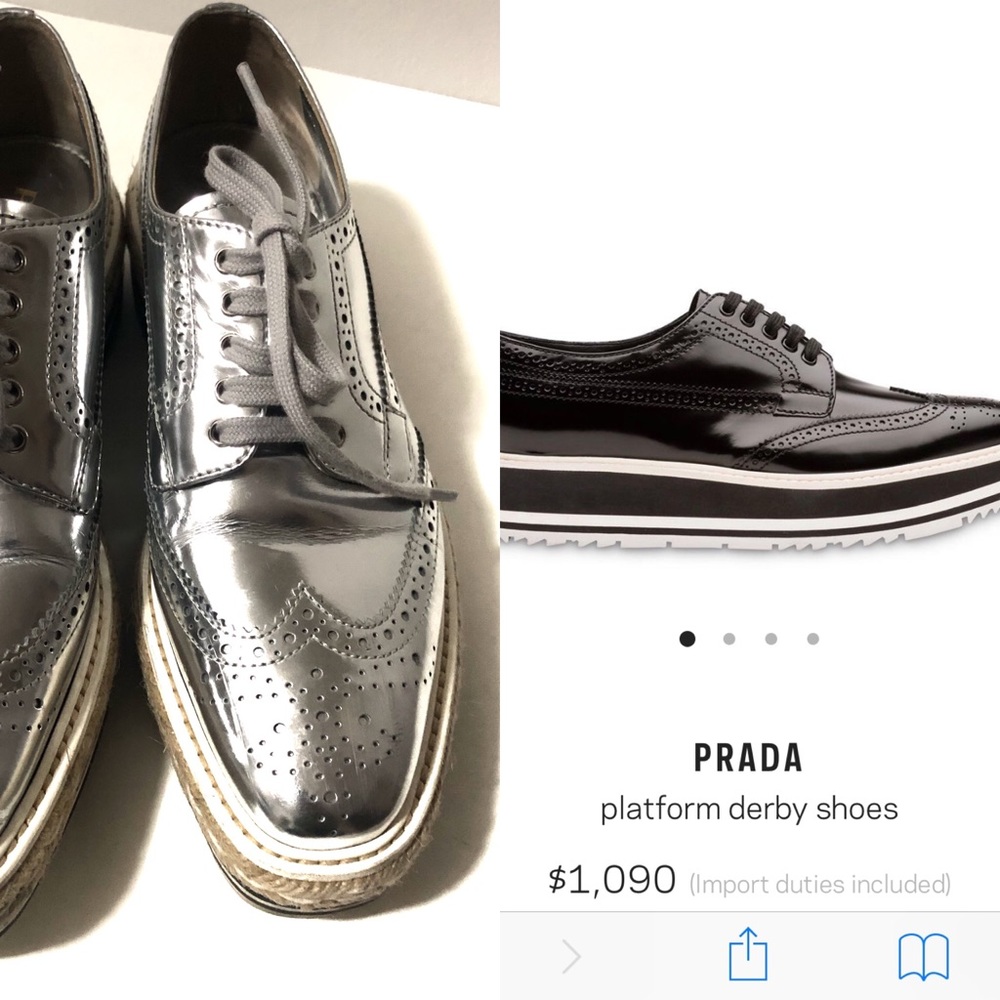 ⛔️🚫 SOLD- PRADA Platform Derby Oxford Metallic shoes| Sz 8